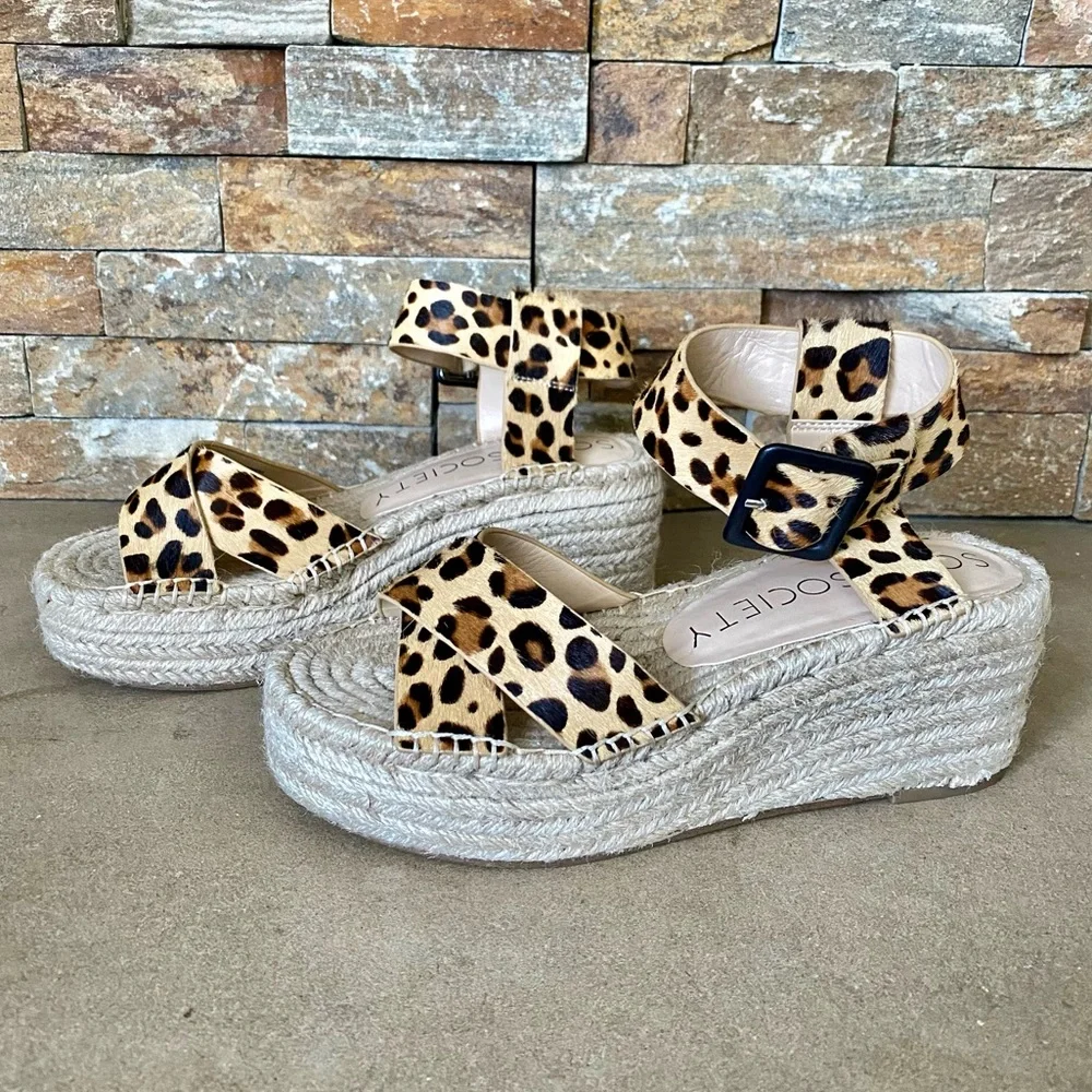 Sole Society Platform Sandals Size 7.5 Espadrille Audrina Leopard Print Fun Sexy